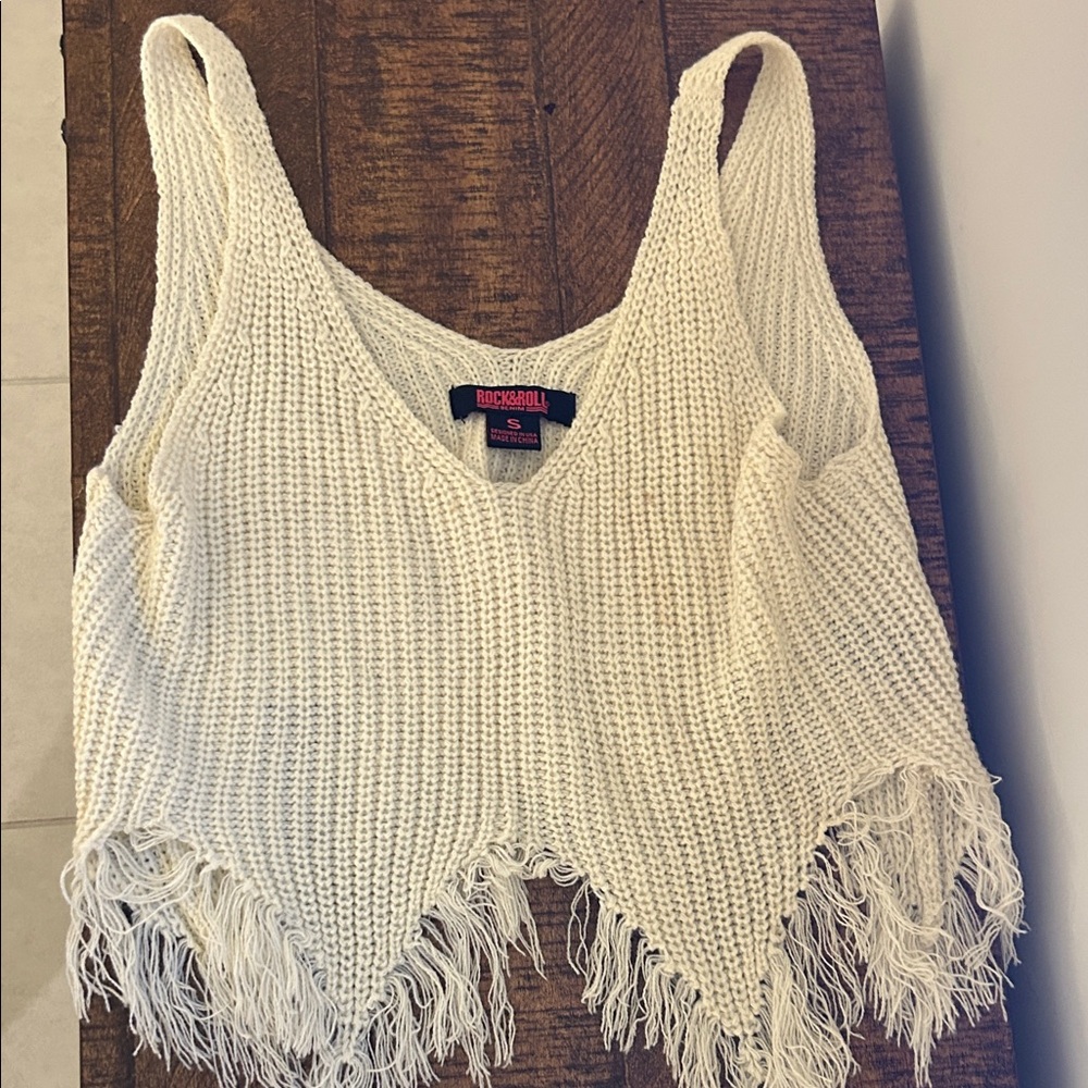 Rock & Roll Cowgirl Cream Fringe Crop Top